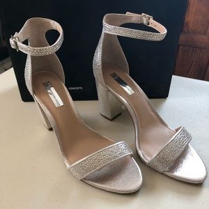 NIB INC Pearl/gold sandals, 3.25” heel, 8.5